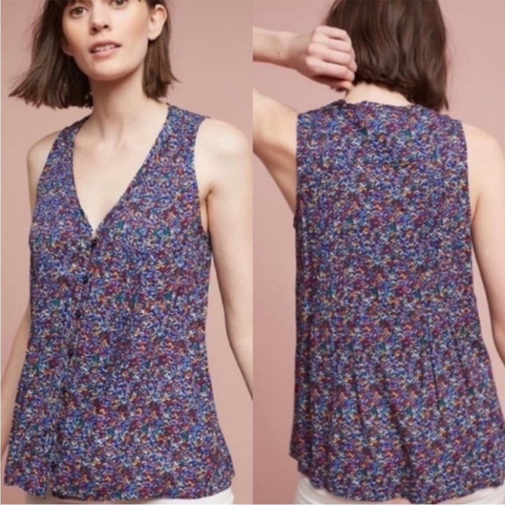 Anthropologie Maeve-M-multicolored, V-neck, sleeveless, button down, top/blouse
